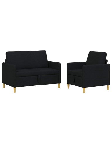 Set di Divani con Storage 2 pcs Nero Poliestere