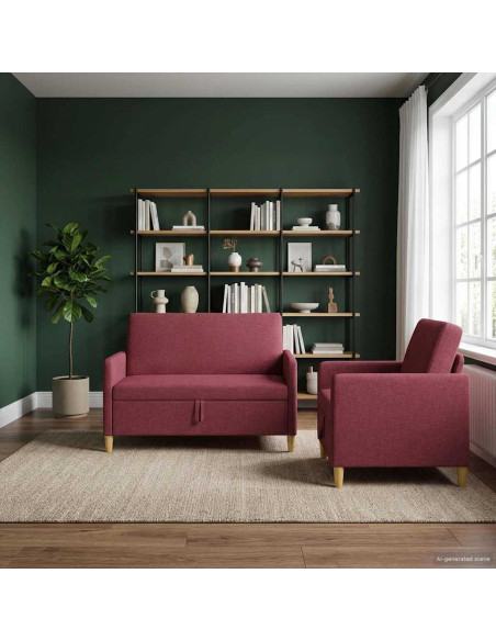 Set di Divani con Storage 2 pcs Rosso Vino Poliestere