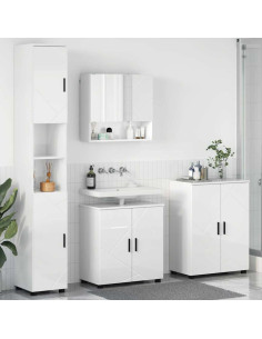 Set di mobili per il bagno con porta 4 pcs Bianco Lucido