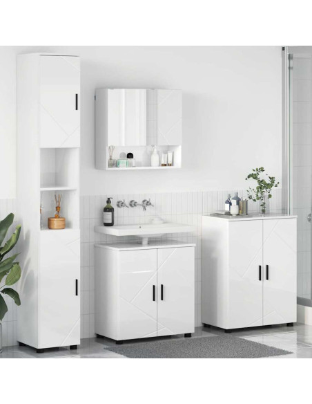 Set di mobili per il bagno con porta 4 pcs Bianco Lucido