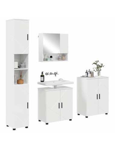 Set di mobili per il bagno con porta 4 pcs Bianco Lucido