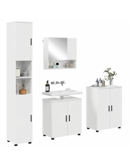 Set di mobili per il bagno con porta 4 pcs Bianco Lucido
