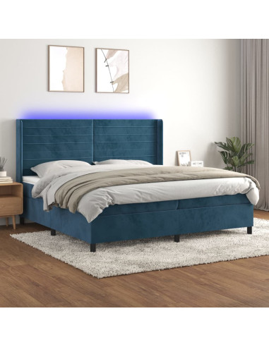 Letto a Molle con Materasso e LED Blu Scuro 200x200 cm