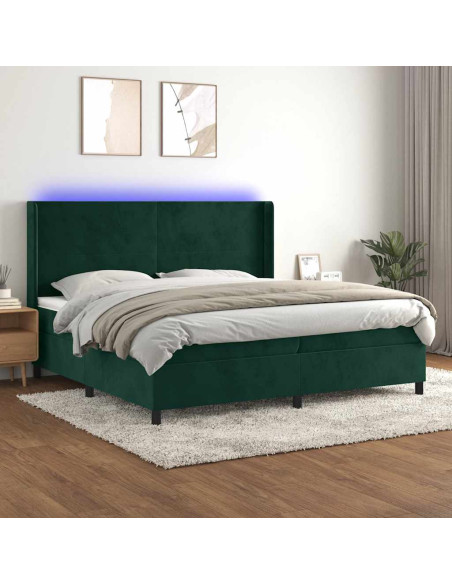 Letto a Molle con Materasso e LED Verde Scuro 200x200cm Velluto