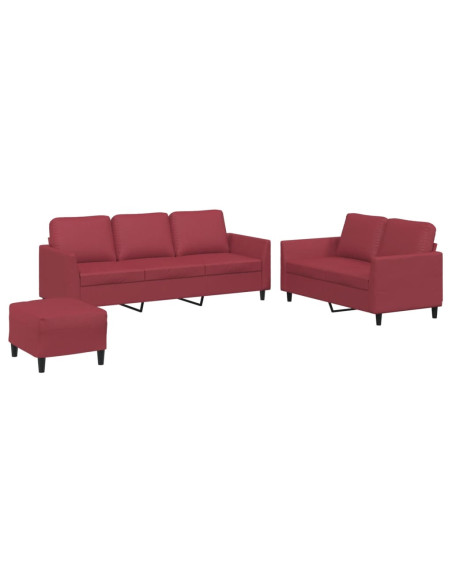 Set di Divani 3 pz con Cuscini Rosso Vino in Similpelle