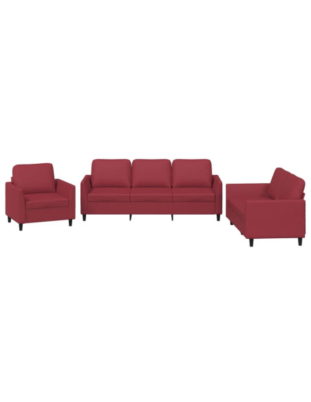 Set di Divani 3 pz con Cuscini Rosso Vino in Similpelle