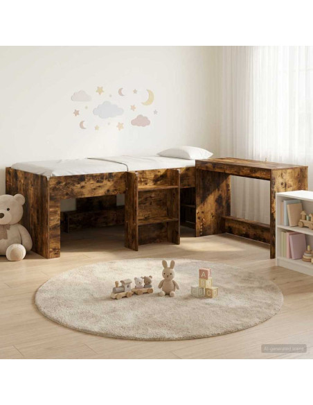 Letto alto per bambini con scrivania 2 pz Rovere Fumo