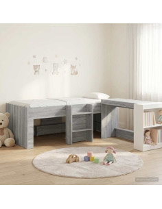 Letto alto per bambini con scrivania 2 pz Sonoma grigio