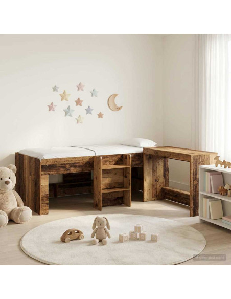 Letto alto per bambini con scrivania 2 pz Legno antico