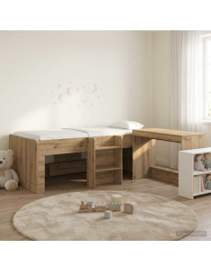 Letto alto per bambini con scrivania 2 pz Rovere Artigianale