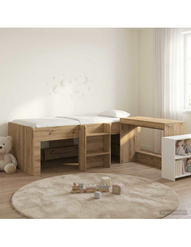 Letto alto per bambini con scrivania 2 pz Rovere Artigianale