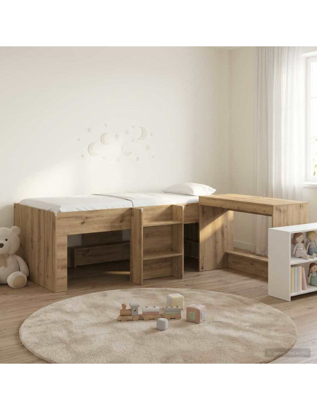 Letto alto per bambini con scrivania 2 pz Rovere Artigianale