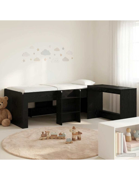 Struttura del Letto con Scrivania 2 pz Rovere Nero