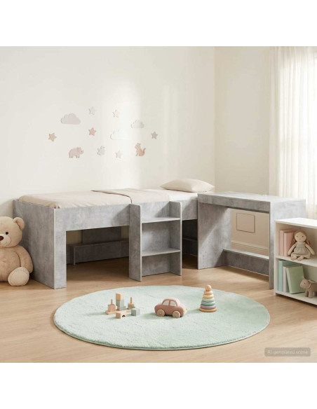 Struttura del Letto con Scrivania 2 pz Grigio Cemento