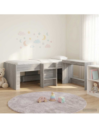 Struttura del Letto con Scrivania 2 pz Sonoma grigio