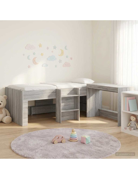 Struttura del Letto con Scrivania 2 pz Sonoma grigio