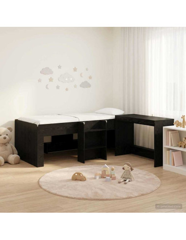 Letto alto per bambini con scrivania 2 pz Rovere Nero