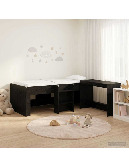 Letto alto per bambini con scrivania 2 pz Rovere Nero