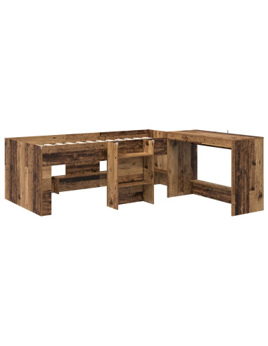 Letto alto per bambini con scrivania 2 pz Legno antico
