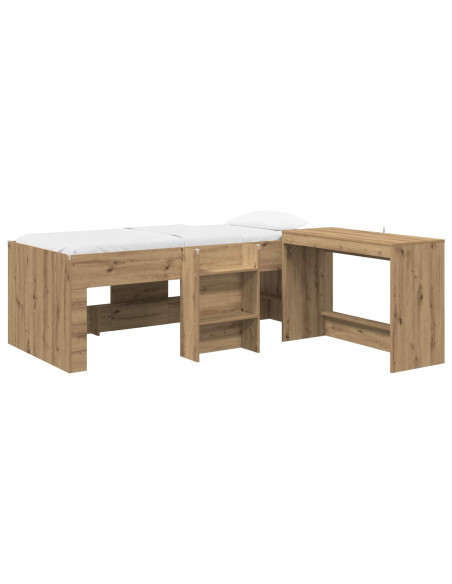 Letto alto per bambini con scrivania 2 pz Rovere Artigianale