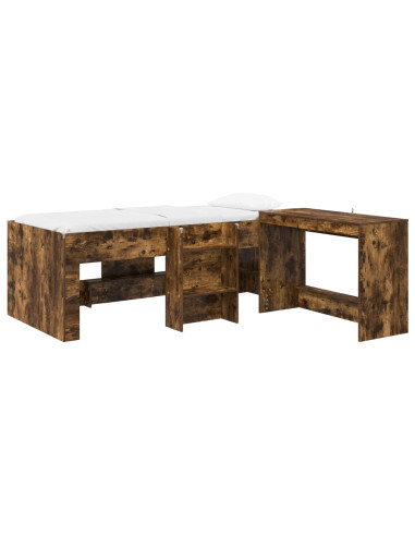 Struttura del Letto con Scrivania 2 pz Rovere Fumo