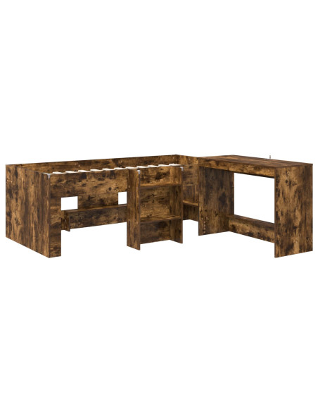 Struttura del Letto con Scrivania 2 pz Rovere Fumo