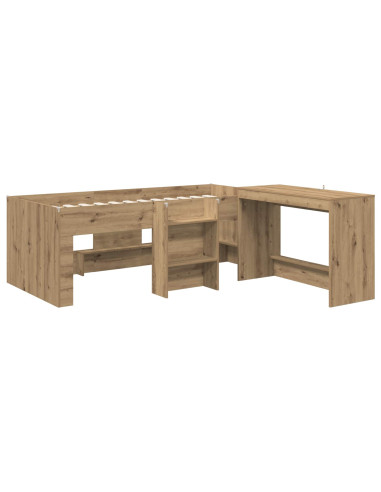 Struttura del Letto con Scrivania 2 pz Rovere Artigianale