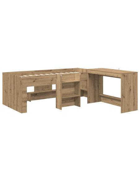 Struttura del Letto con Scrivania 2 pz Rovere Artigianale
