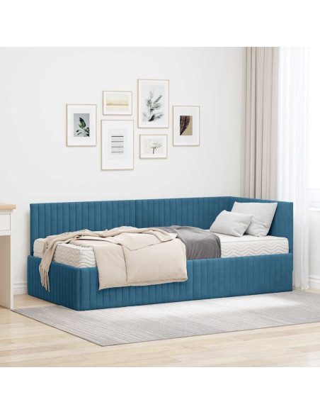 Struttura Letto Angolare con Materasso 2 pcs Blu Velluto