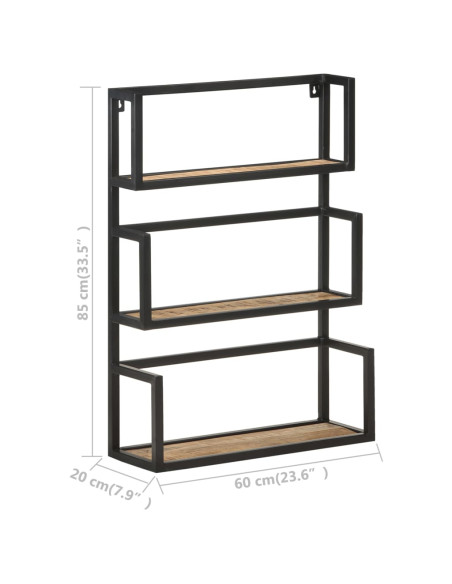 Scaffale a Muro 60x20x85 cm in Legno di Mango Grezzo