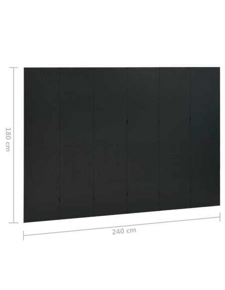 Paravento a 6 Pannelli 2 pz Nero 240x180 cm in Acciaio