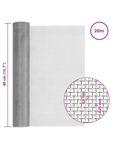 Rete per schermatura 40 x 2000 cm 30 Mesh Argento