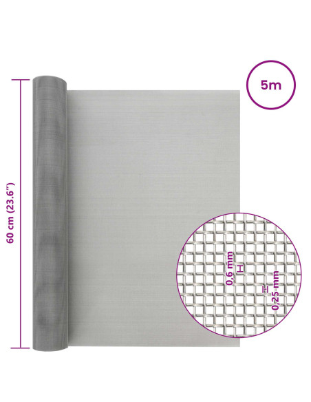 Rete per schermatura 60 x 500 cm 30 Mesh Argento