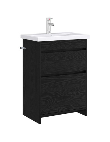 Mobiletto da Bagno Sotto Lavabo Rovere Nero 56 x 37,5 x 81 cm