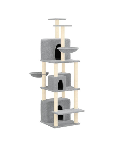 Albero per Gatti con Tiragraffi in Sisal Grigio Chiaro 180 cm