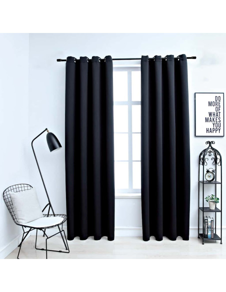 Tende oscuranti con anelli 2 pz Nero 137x213 cm Tessuto