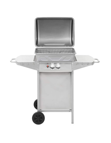 Barbecue a Gas con Griglia 2 Fornelli Argento Acciaio Inox