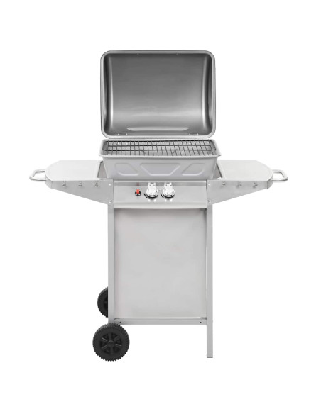 Barbecue a Gas con Griglia 2 Fornelli Argento Acciaio Inox