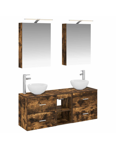 Set di Armadi da Bagno 5 pcs Rovere Fumo 50 x 14,5 x 70 cm
