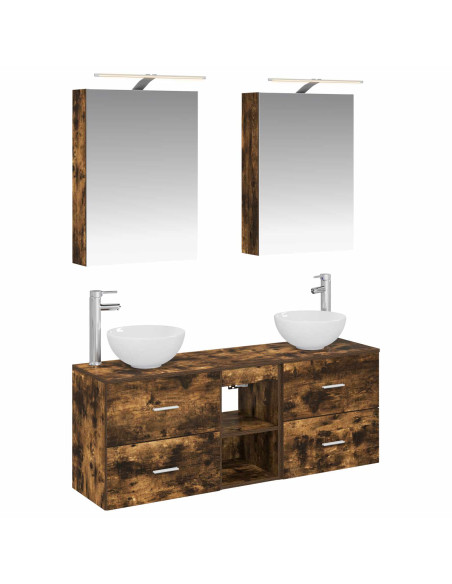 Set di Armadi da Bagno 5 pcs Rovere Fumo 50 x 14,5 x 70 cm