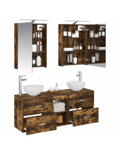 Set di Armadi da Bagno 5 pcs Rovere Fumo 50 x 14,5 x 70 cm 2
