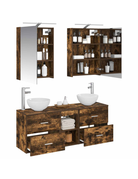 Set di Armadi da Bagno 5 pcs Rovere Fumo 50 x 14,5 x 70 cm