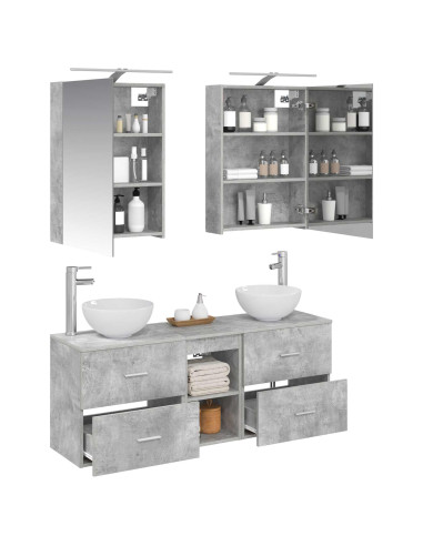 Set di Armadi da Bagno 5 pcs Grigio Cemento 50 x 14,5 x 70 cm