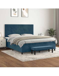 Giroletto a Molle con Materasso Blu Scuro 160x200 cm in Velluto