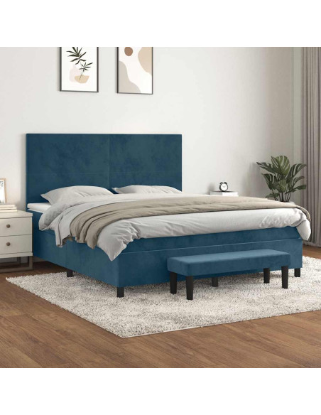 Giroletto a Molle con Materasso Blu Scuro 160x200 cm in Velluto