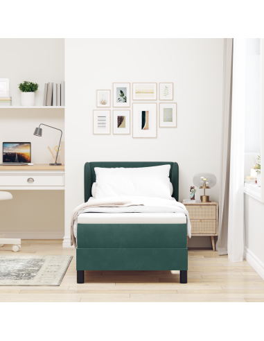 Letto a molle con testiera Verde scuro 80 x 200 cm Velluto