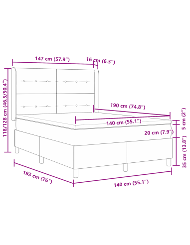 Letto a molle con materasso Nero 140 x 190 cm Velluto