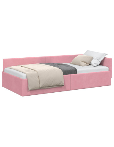 Cornice del letto ad angolo Rosa 100 cm x 200 cm Velluto