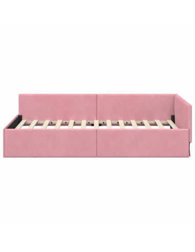 Cornice del letto ad angolo Rosa 100 cm x 200 cm Velluto