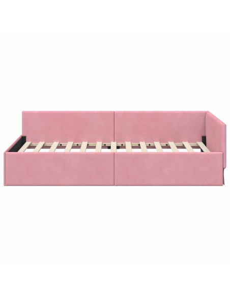 Cornice del letto ad angolo Rosa 100 cm x 200 cm Velluto